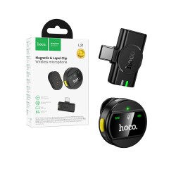 Microfone Magnético sem Fios Hoco L21 Charm com Conector Tipo-C Preto